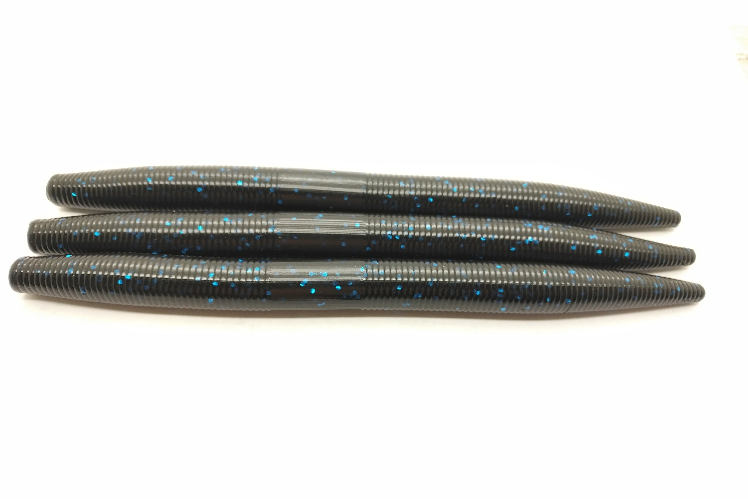 Making Soft Plastic Baits - Green Pumpkin black flake and Blue Laminate  Worms and Flukes 